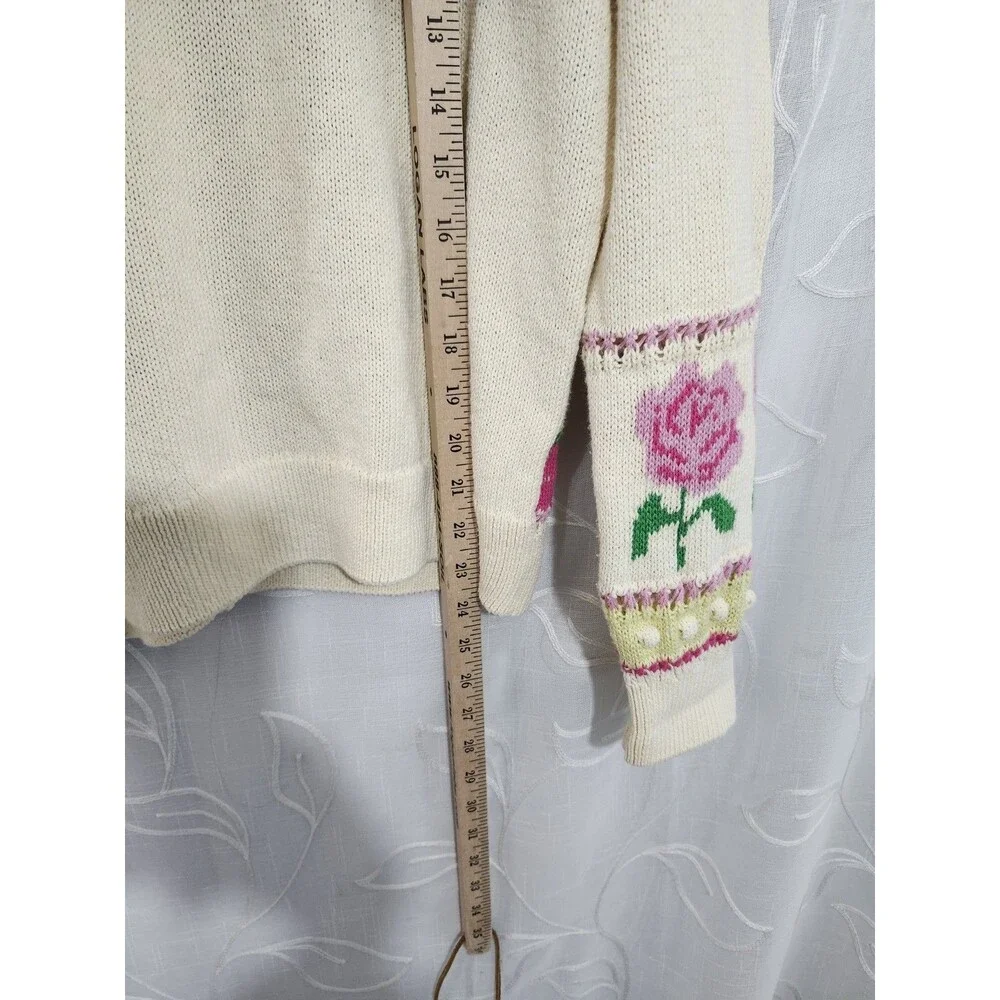 Savida Womens Large Floral Knit Cardigan Sweater Cottagecore Romantic Button